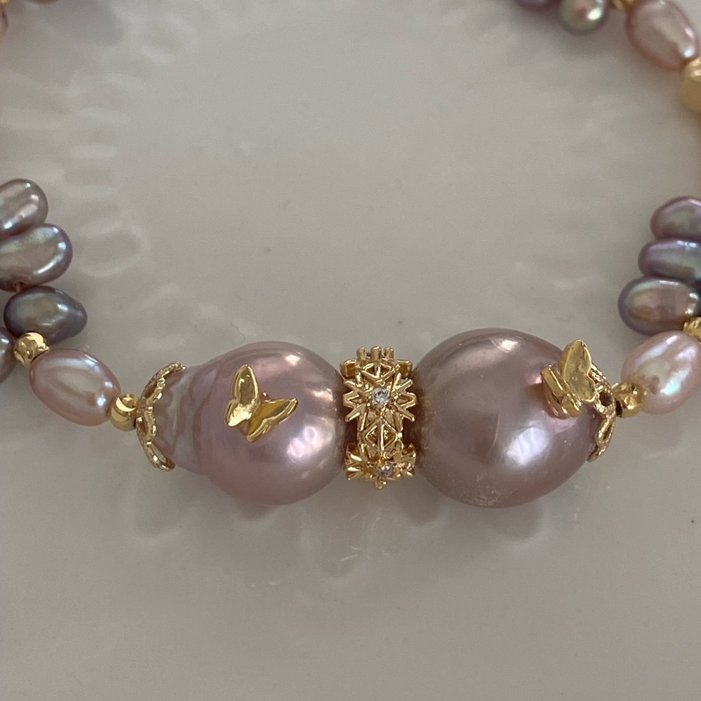 B78- Handmade Edison Pearl Butterfly Braided Bracelet - Picture 9 of 13